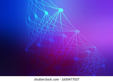 Dunkelrosa, Blaue Vektorillustration Textur mit künstlicher Intelligenz Konzept. Farbige AI-Struktur mit Farbverlauf-Linien und Punkten. Muster für Poster, Banner der Technik.