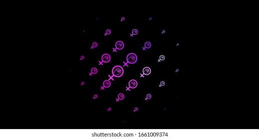 Dark Pink, Blue vector texture with women's rights symbols. Illustration with signs of women's strength and power. Design for International Women’s Day.