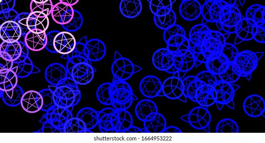 Dark Pink, Blue vector texture with religion symbols. Colorful mystic symbols with a gradient in ancient style. Simple base for your occult design.
