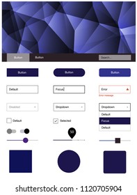 Dark Pink, Blue vector ui kit in polygonal style. Colorful Style guide with triangles on abstract background. This sample is for your landing page.