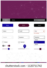 Dark Pink, Blue vector ui kit in polygonal style with circles. Simple Material Design Kit with colorful triangles, circles. This template you can use for websites.