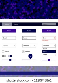 Dark Pink, Blue vector ui ux kit with circles. Modern Style guide with colorful gradient circles in its header. This sample is for your website.