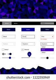 Dark Pink, Blue vector ui ux kit in triangular style. Colorful ui/ux kit with header consisted of triangles. This template you can use for websites.