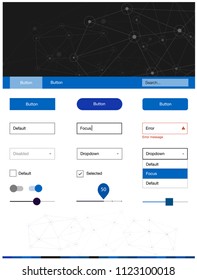 Dark Pink, Blue vector ui ux kit in triangular style with circles. Style guide in polygonal style with triangles, circles. This template you can use for landing pages.