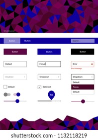 Dark Pink, Blue vector ui ux kit in triangular style. Colorful ui/ux kit with header consisted of triangles. Simple colorful design for websites.