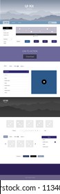 Dark Pink, Blue vector ui ux kit with hills and rocks. Simple Material Design Kit with colorful mountains in header. Template for website of outdoor activities.