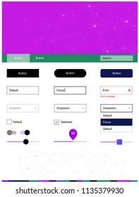 Dark Pink, Blue vector ui kit in polygonal style with circles. Style guide in polygonal style with triangles, circles. This sample is for your website.