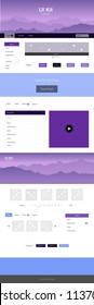 Dark Pink, Blue vector ui ux kit with hills and rocks. Web ui kit with abstract gradient hills in its header. Template for website of outdoor activities.