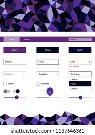 Dark Pink, Blue vector ui kit in polygonal style. Ui Ux kit with colorful polygonal background in its header. Beautiful layout for websites, landing pages.