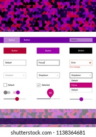 Dark Pink, Blue vector ui ux kit with circles. Simple Material Design Kit with colorful dots in header. This template you can use for websites.