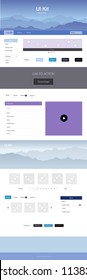 Dark Pink, Blue vector ui kit with landscape. Modern Style guide with colorful gradient mountains in its header. Sample for your landing page of tourism.