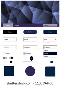 Dark Pink, Blue vector ui kit in polygonal style. Ui Ux kit with colorful polygonal background in its header. Beautiful layout for websites, landing pages.