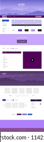 Dark Pink, Blue vector ui ux kit with hills and rocks. Beautiful ui ux kit with colorful mountains in its header. Modern template for your landing page.