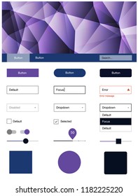 Dark Pink, Blue vector ui kit in polygonal style. Web ui kit with abstract gradient triangles in its header. Beautiful layout for websites, landing pages.