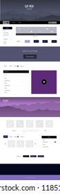 Dark Pink, Blue vector ui ux kit with hills and rocks. Simple Material Design Kit with colorful mountains in header. Simple colorful design for tourist websites.