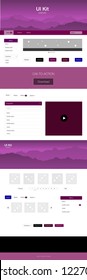Dark Pink, Blue vector ui ux kit with hills and rocks. Colorful ui/ux kit with header consisted of hills & rocks. Modern template for your landing page.
