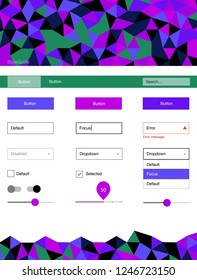 Dark Pink, Blue vector ui kit in polygonal style. Colorful ui/ux kit with header consisted of triangles. This template you can use for landing pages.