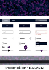 Dark Pink, Blue vector web ui kit with spheres. Simple Material Design Kit with colorful dots in header. This sample is for your landing page.