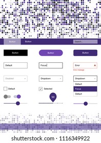 Dark Pink, Blue vector wireframe kit with dots. Modern Style guide with colorful gradient circles in its header. Beautiful layout for websites, landing pages.