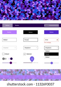 Dark Pink, Blue vector wireframe kit with dots. Web ui kit with abstract gradient circles in its header. Modern template for your landing page.