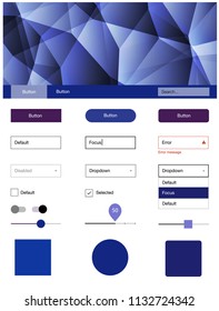 Dark Pink, Blue vector wireframe kit with crystals. Web ui kit with abstract gradient triangles in its header. Modern template for your landing page.