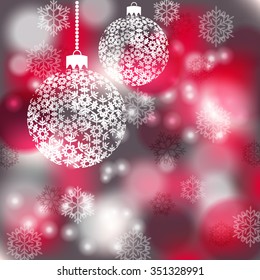 Dark and Pink Christmas background with two silver balls