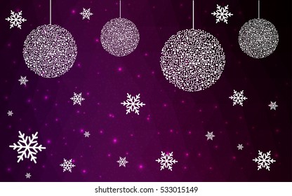 Dark Pink christmas postcard low polygon background. Vector illustration consisting of triangles. Abstract triangular polygonal origami or crystal design of New Year celebration.