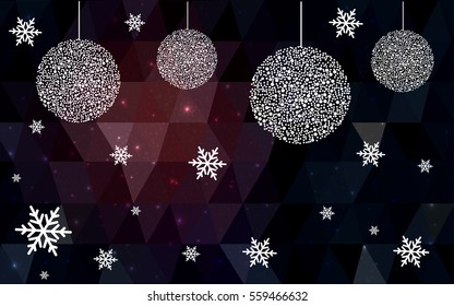 Dark Pink christmas postcard low polygon background. Vector illustration consisting of triangles. Abstract triangular polygonal origami or crystal design of New Year celebration.