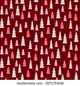 Oscuro Pink Christmas Seamless Pattern grandioso con árboles de Navidad para raspar, textil y envoltura. Ilustración vectorial. 