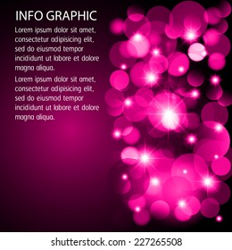 Dark pink Defocused Light, Flickering Lights, Vector abstract festive background with bokeh defocused lights. text box. card. Brochure. 