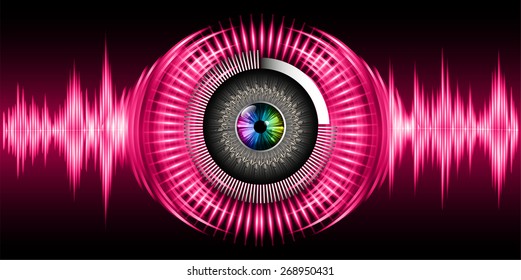 dark pink eyeball future technology, security concept background. vector. Light Technology background for computer graphic website internet business. circuit. pink eye