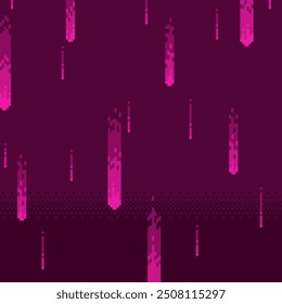 Lluvia de meteoros que cae de color rosa oscuro, fondo del estilo del arte del pixel 