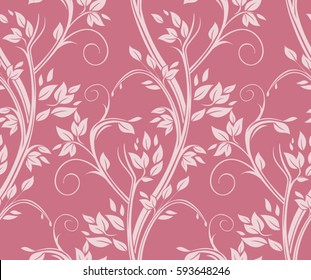 Dark pink floral seamless pattern. Stems curl background.
