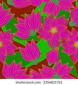 Dark Pink Flower Red Background Pattern, Tile