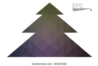 Dark pink, green low poly style christmas tree vector illustration consisting of triangles.Abstract triangular polygonal origami or crystal design of New Years celebration.Isolated on white background