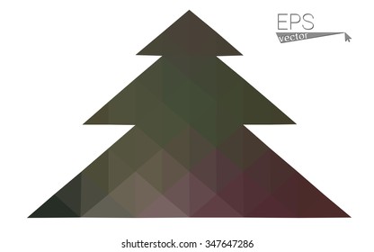 Dark pink, green low poly style christmas tree vector illustration consisting of triangles.Abstract triangular polygonal origami or crystal design of New Years celebration.Isolated on white background