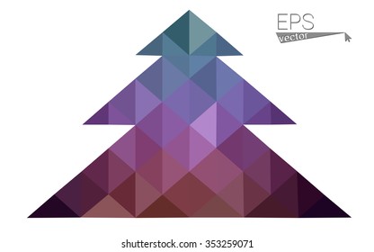 Dark pink, green low poly style christmas tree vector illustration consisting of triangles.Abstract triangular polygonal origami or crystal design of New Years celebration.Isolated on white background