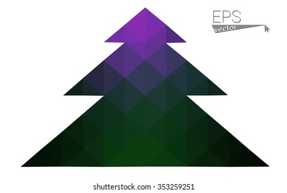 Dark pink, green low poly style christmas tree vector illustration consisting of triangles.Abstract triangular polygonal origami or crystal design of New Years celebration.Isolated on white background