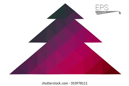 Dark pink, green low poly style christmas tree vector illustration consisting of triangles.Abstract triangular polygonal origami or crystal design of New Years celebration.Isolated on white background