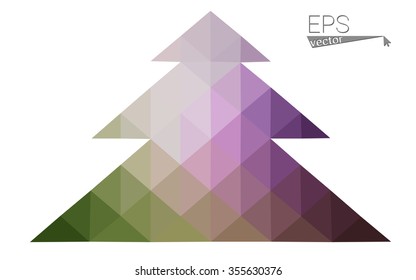 Dark pink, green low poly style christmas tree vector illustration consisting of triangles.Abstract triangular polygonal origami or crystal design of New Years celebration.Isolated on white background