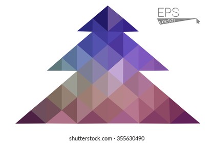 Dark pink, green low poly style christmas tree vector illustration consisting of triangles.Abstract triangular polygonal origami or crystal design of New Years celebration.Isolated on white background