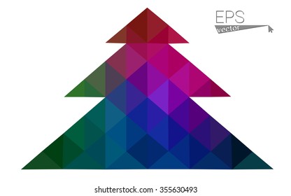 Dark pink, green low poly style christmas tree vector illustration consisting of triangles.Abstract triangular polygonal origami or crystal design of New Years celebration.Isolated on white background