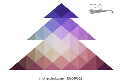 Dark pink, green low poly style christmas tree vector illustration consisting of triangles.Abstract triangular polygonal origami or crystal design of New Years celebration.Isolated on white background