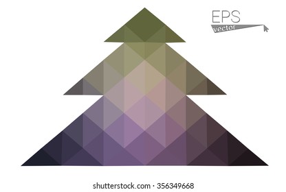 Dark pink, green low poly style christmas tree vector illustration consisting of triangles.Abstract triangular polygonal origami or crystal design of New Years celebration.Isolated on white background