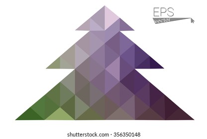 Dark pink, green low poly style christmas tree vector illustration consisting of triangles.Abstract triangular polygonal origami or crystal design of New Years celebration.Isolated on white background