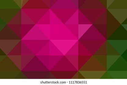 Dark Pink, Green vector abstract mosaic pattern. Triangular geometric sample with gradient.  Textured pattern can be used as a background.