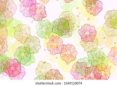 Dark Pink, Green vector abstract pattern with leaves. Flowers with gradient on white background. Doodle design for your web site.