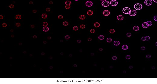 Dark Pink, Green vector backdrop with mystery symbols. Abstract illustration with gothic gradient shapes. Background for esoteric, mystic designs.