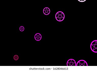 Dark Pink, Green vector backdrop with mystery symbols. Colorful vintage illustration with gradient alchemy shapes. Simple design for occult depiction.