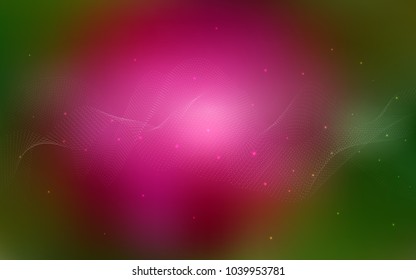 Dark Pink, Green vector background with dots. Blurred bubbles on abstract background with colorful gradient. Pattern can be used as texture of water, rain drops.